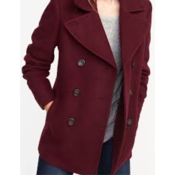 Old Navy Classic Soft-Brushed Women’s Peacoat Wool Blend Burgundy Size M Petite - Picture 1 of 8